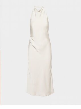 Sleeveless white Halter Dress with Open Back
